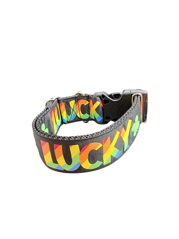 1.5″ Wide Lucky Rainbow Clover Nylon Dog Collar