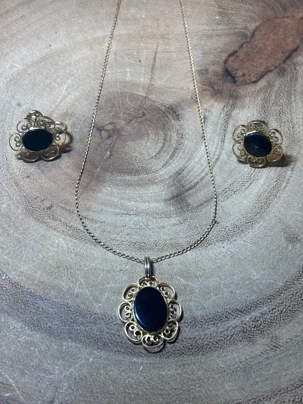 12K Gold Filled Necklace & Screw-On Earrings