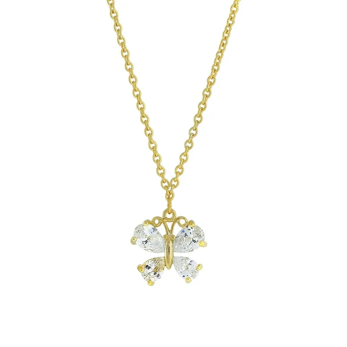 1928 Jewelry® 14K Gold-Dipped Cubic Zirconia Butterfly Pendant Necklace 16″Adj.