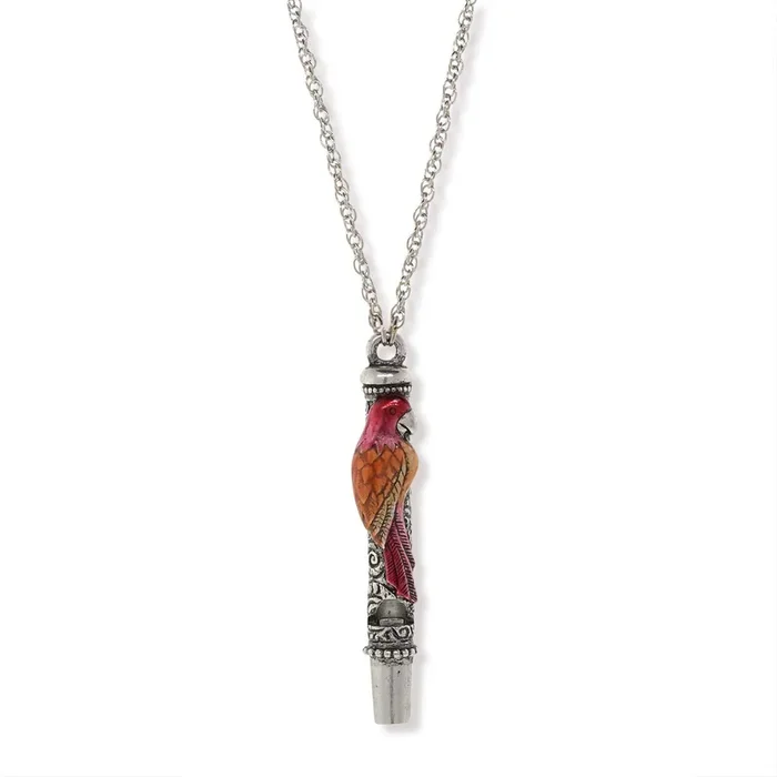 1928 Jewelry® Pewter Orange And Red Enamle Parrot Whistle Necklace 30″