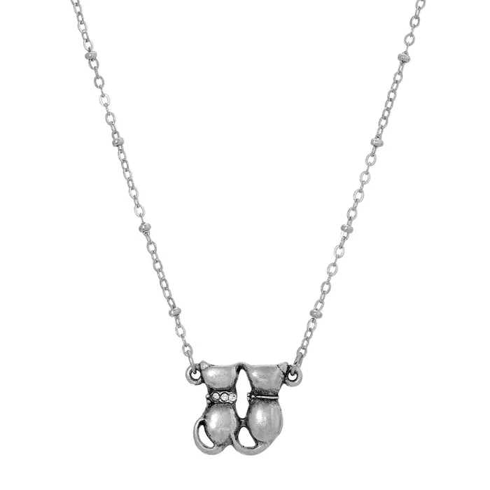 1928 Jewelry® Silver Tone Double Cat Crystal Necklace 16″ Adj.