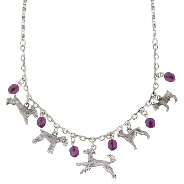 1928 Jewelry® Silver Tone Purple Crystal Beaded Multi Dog Drop Necklace 16″ Adj.