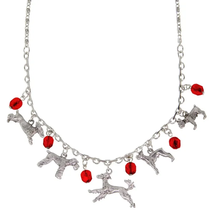 1928 Jewelry® Silver Tone Red Crystal Beaded Multi Dog Drop Necklace 16″ Adj.