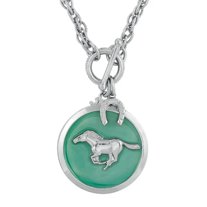 1928 Jewelry® Silver-Tone Turquoise Color Enamel Horse Pendant Toggle Necklace 18″