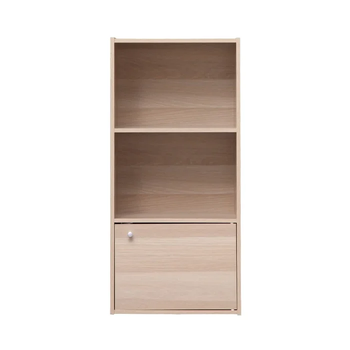 3-Tier Wood Storage Shelf with Door, Light Brown