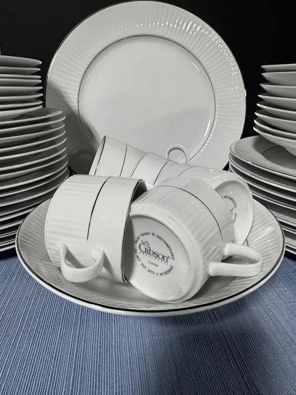 50-Piece Gibson White China Set with Silver Accents