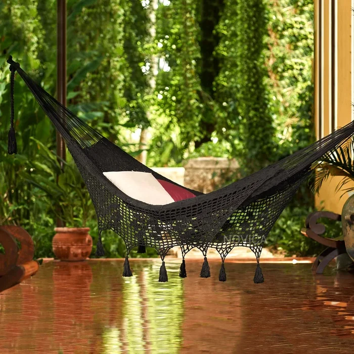 ‘Mirage in Black Black Cotton Rope Hammock (Triple)