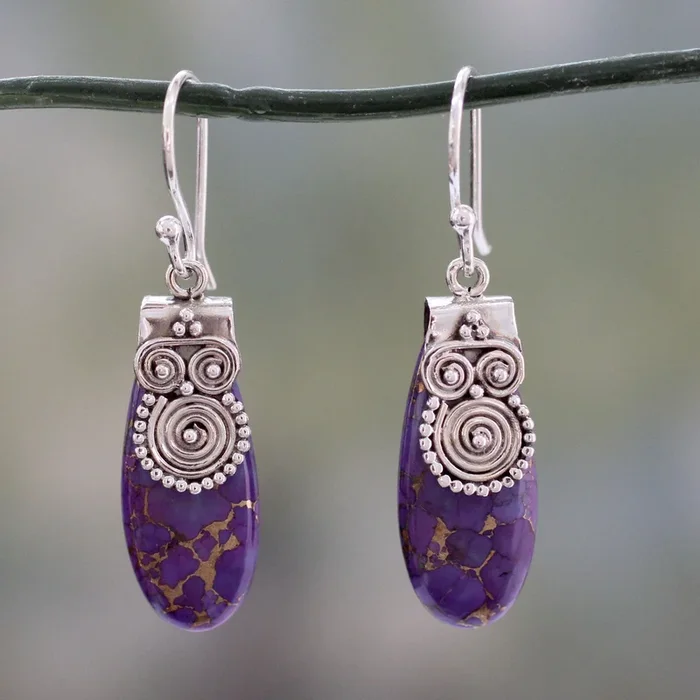 ‘Purple Enigma Fair Trade Purple Turquoise and Sterling Silver Earrings
