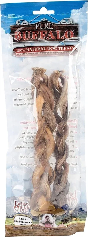 9″ Pure Buffalo Braided Bully Stick, 2 pk