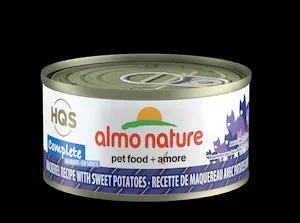 Almo Nature HQS Complete Wet Cat Food – Mackerel Recipe w/ Sweet Potato in Gravy – 2.47oz Can