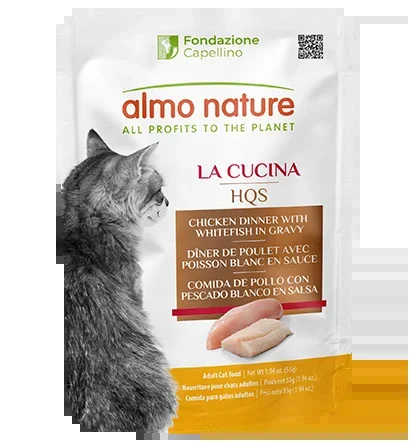 Almo Nature HQS La Cucina Chicken Dinner with Whitefish in Gravy Cat Food Pouch