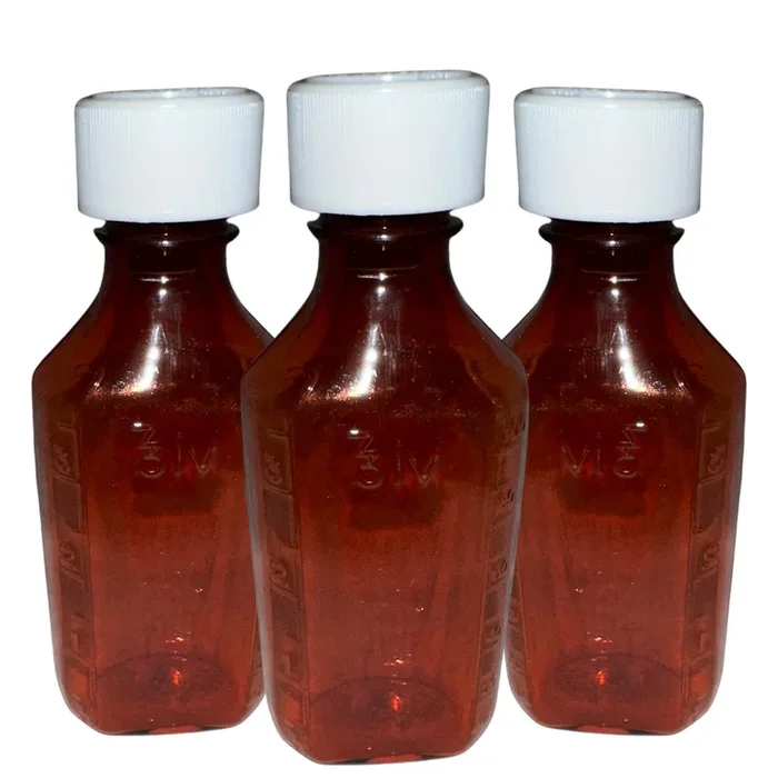 Amber Oval Bottle 4oz Graduated with Measurements and Child Proof Cap 3PCK