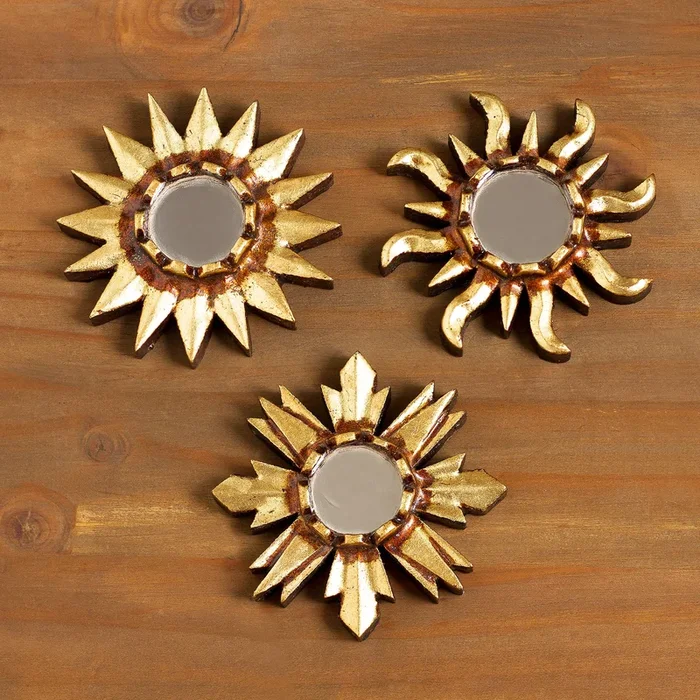 Ancient Suns in Bronze Mirrored Wall Accents with Sun Shapes (Set of 3)