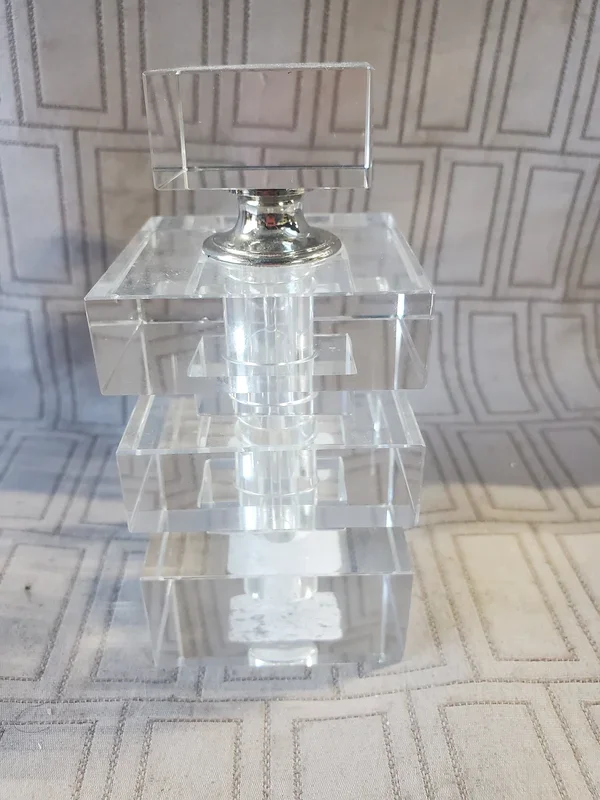 Anthropologie Heavy Clear Glass Stacked Perfume Bottle