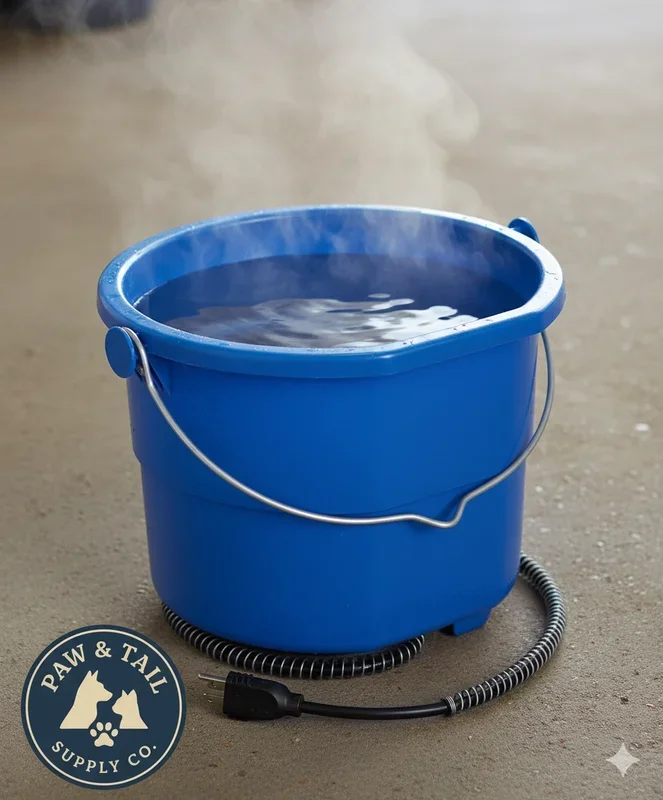 API Heated Flat Back Bucket 10 Quart Blue No-Freeze Water Pail Anti-Chew Cord