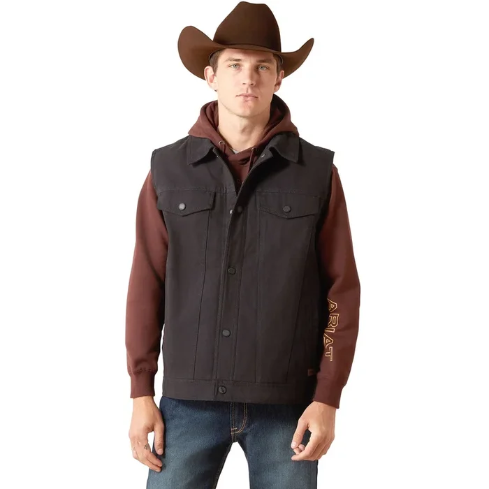 Ariat Men’s Canvas Rancher Vest – Insulated Flannel-Lined Western Outdoor Vest