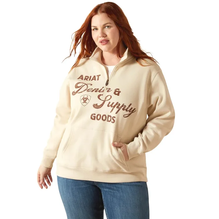 Ariat Womens “Denim & Supply” 1/2 Zip Sweatshirt – Midweight Fleece Casual Pullover