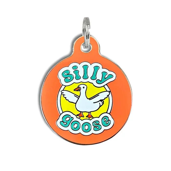Bad Tags – Dog Tag w/ Personalized QR Code – Silly Goose – Engraved QR Code / Large 1.25″