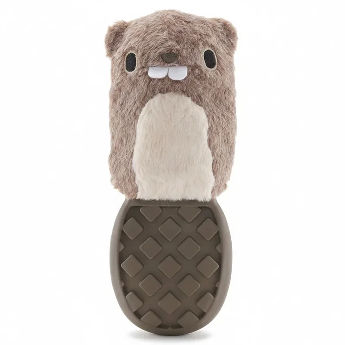Bark Super Chewer P.B. Beaver Durable Rubber Dog Toy Gray Brown Medium / Large