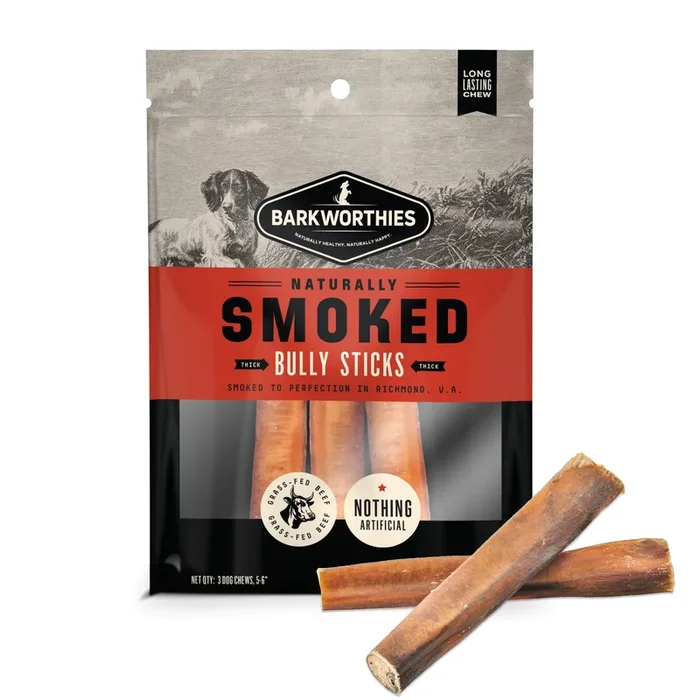 Barkworthies Naturally Smoked 6″ Thick Bully Sticks 3 Pack, Dog Chew