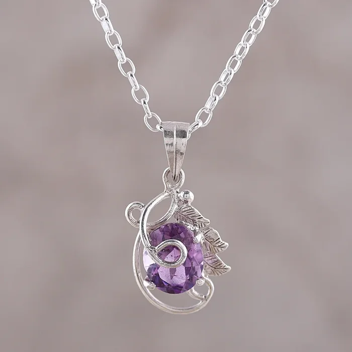 Beaming Lilac Handcrafted Sterling Silver and Amethyst Pendant Necklace