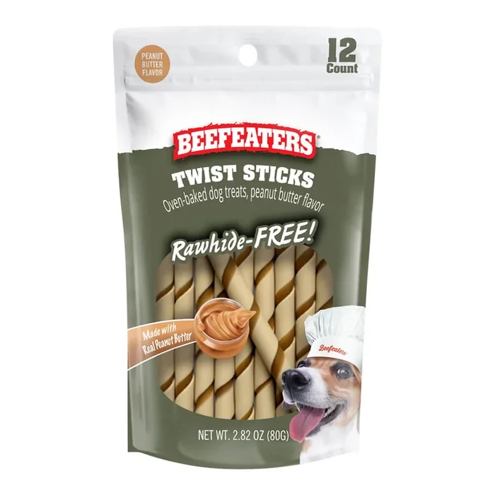Beefeaters Twist Sticks, Rawhide Free, Oven Baked Dog Treats – Peanut Butter Flavored