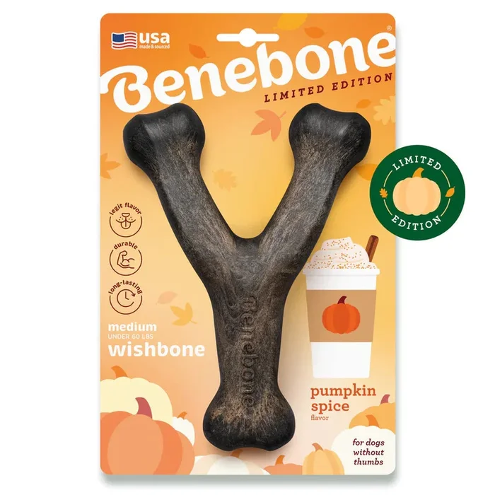 Benebone Pumpkin Spice Wishbone Limited Edition Durable Dog Chew Toy