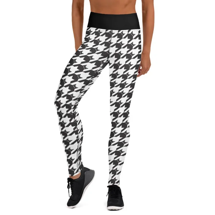 Black Cat Houndstooth All Over Print Leggings