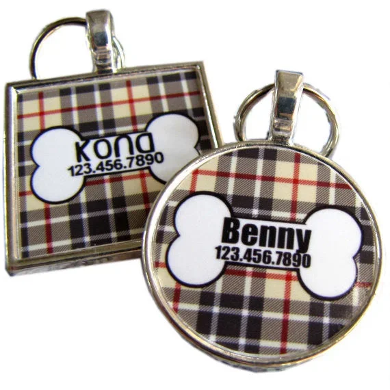 Black, Red and Tan Plaid Dog License Tag