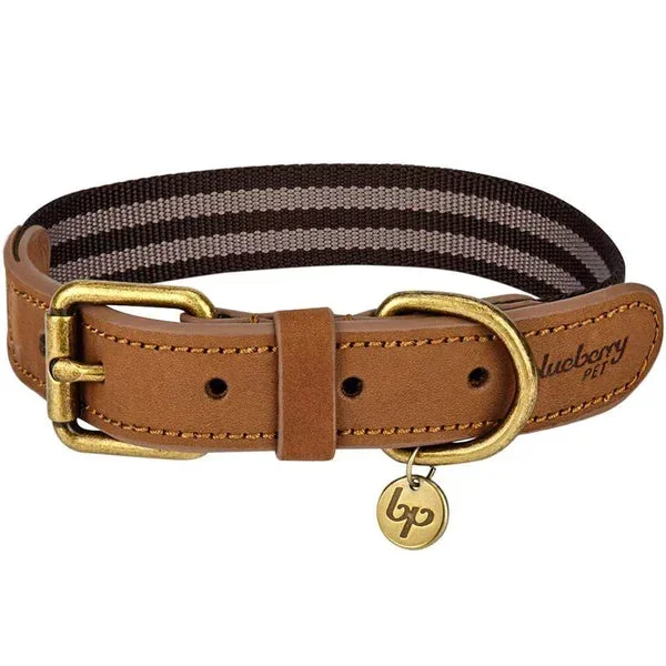 Blueberry Pet – Chocolate and Taupe | Full Grain Leather & Polyester Dog Collar