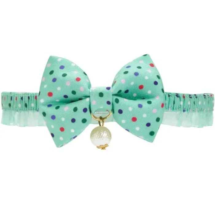 Blueberry Pet – Polka Dot Bowtie Cat Collar with Pearl
