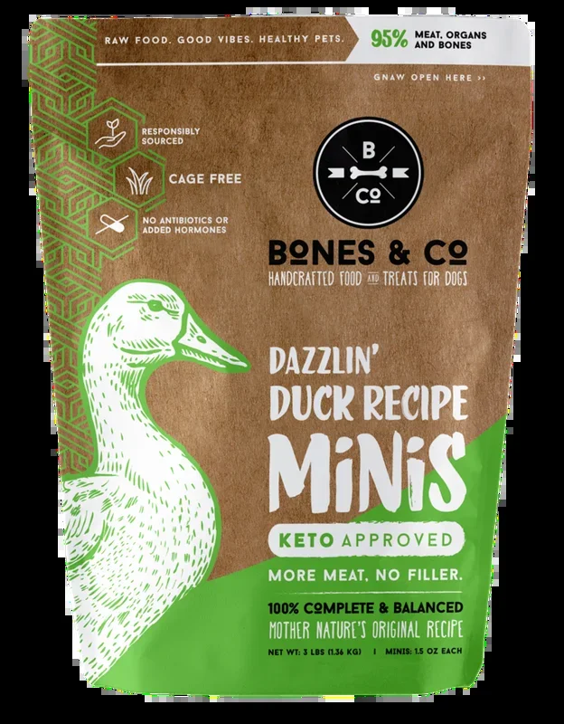 Bones & Co. Dazzlin’ Duck Recipe Raw Frozen Mini Patties Dog Food