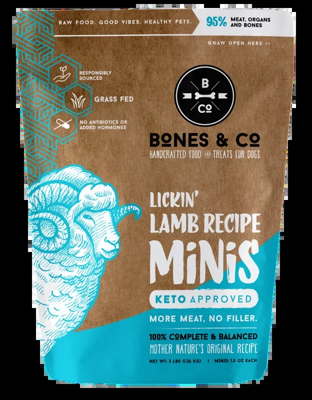 Bones & Co. Lickin’ Lamb Recipe Raw Frozen Mini Patties Dog Food