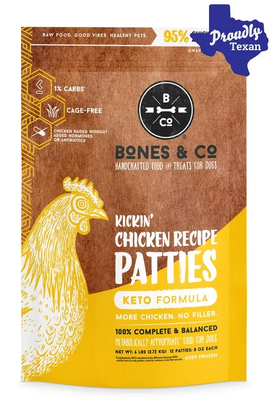 Bones and Co. Kickin’ Chicken Patties Frozen Raw Dog Food