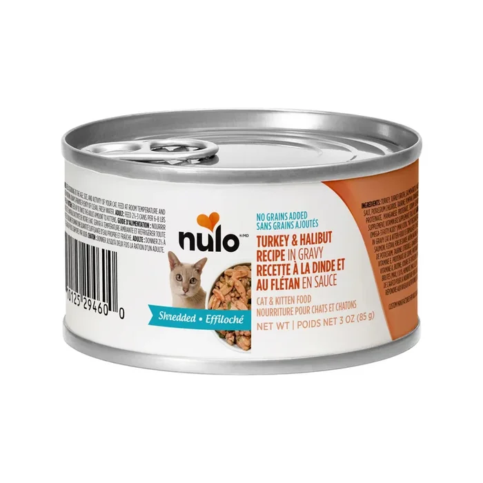 Canned Cat Food – Shredded Turkey & Halibut Recipe in Gravy