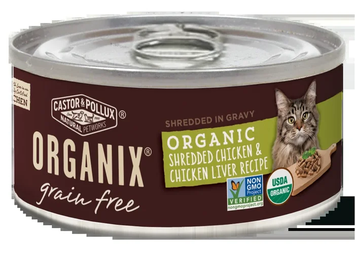 Castor and Pollux Organix Grain Free Organic Shredded Chicken and Chicken Liver Canned Cat Food