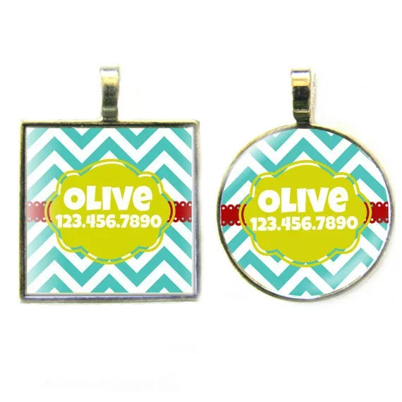 Chevron Teal Stripes Dog License Tag