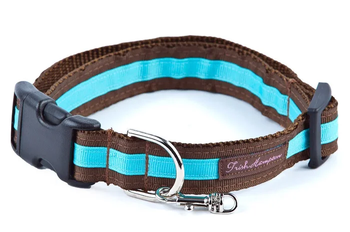 Chocolate/Turquoise Stripe Dog Collar – 304