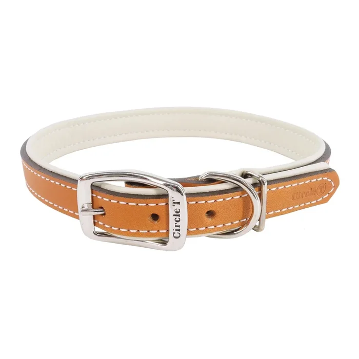 Circle T Layered Fashion Leather Dog Collar, Tan & Cream