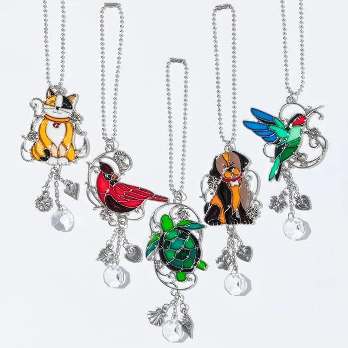 Colorful Animal Sun Catcher Faux Stained Glass Car Charm Decoration
