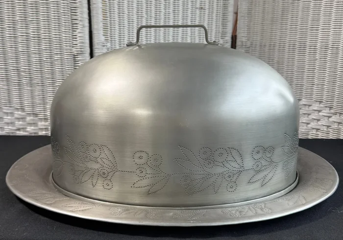 Crate & Barrel Silva XL Oval Floral Punched Metal Covered Turkey Platter