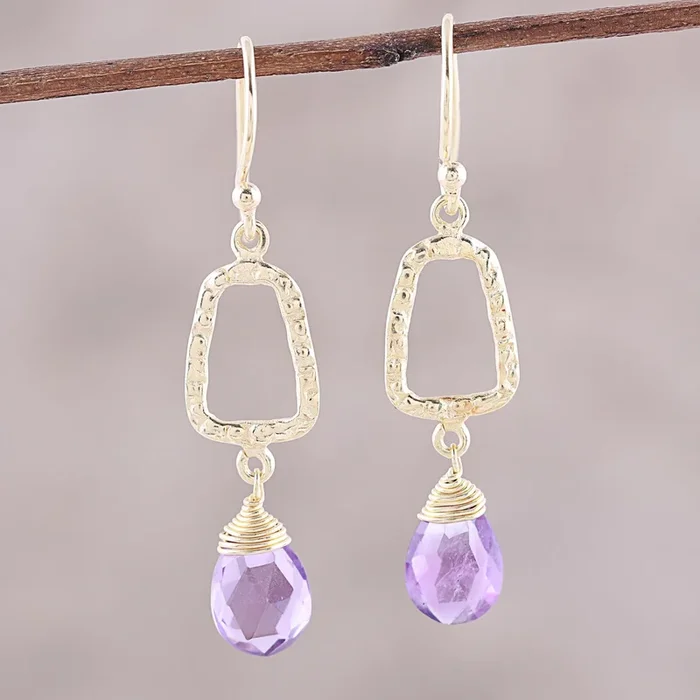 Dancing Frames 18k Gold Plated Amethyst Dangle Earrings from India