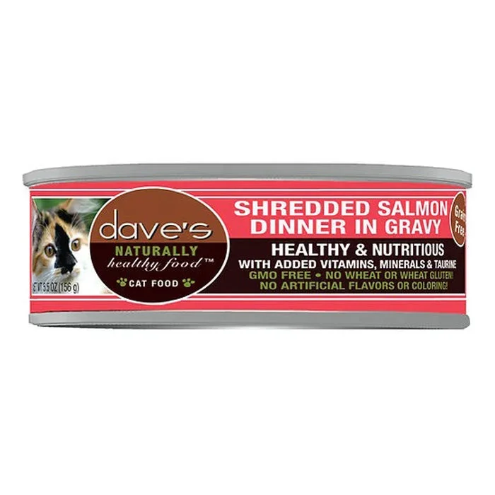 Dave’s Pet Food Naturally Healthy Grain Free Wet Cat Food – Shredded Salmon in Gravy – 5.5oz Can