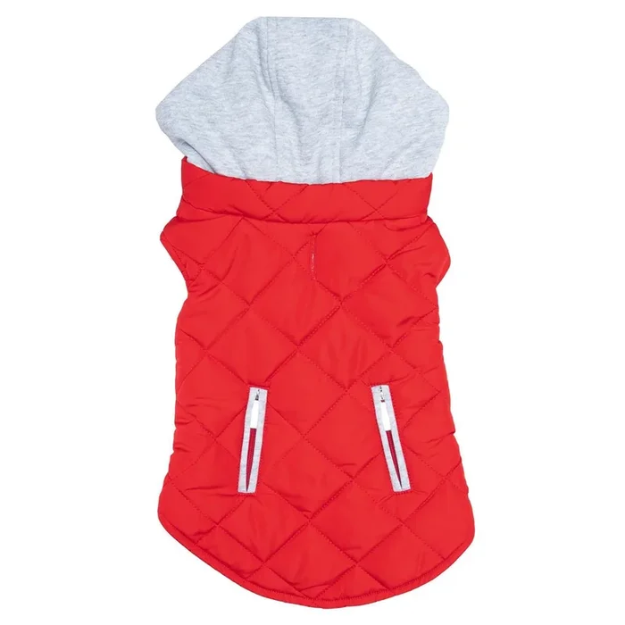 Doggie Design Weekender Quilted Hoodie Dog Jacket – Red