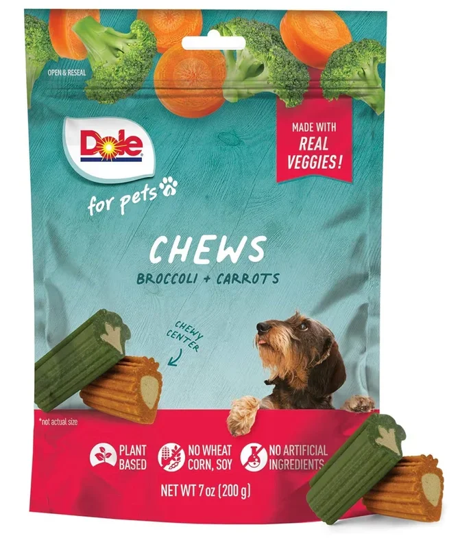 Dole for Pets Freshly Fetched Dog Chews, Assorted Broccoli & Carrot Flavor Treats – Flavored with Real Veggies, No Wheat, Corn, Soy, Artificial Flavors, Colors, or Preservatives, 7 Oz