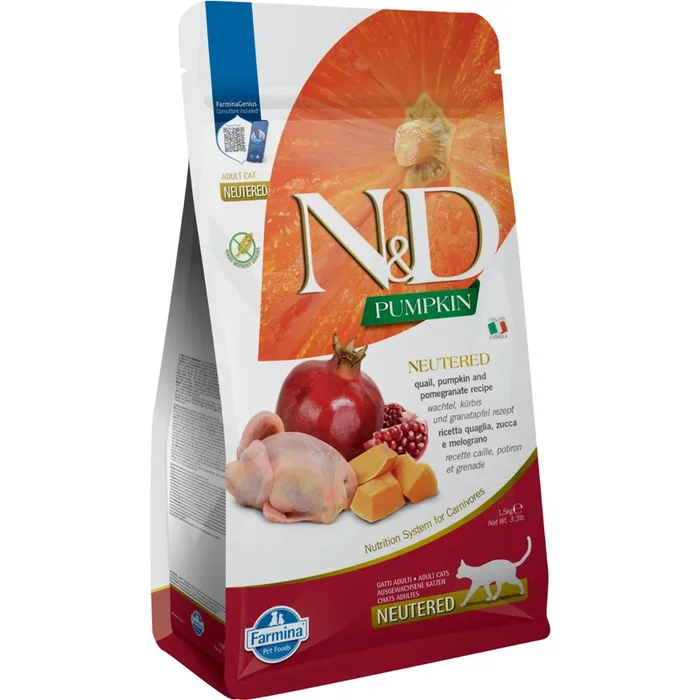 Dry Cat Food – N & D – PUMPKIN – Quail, Pumpkin & Pomegranate – Neutered