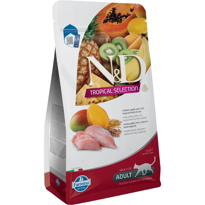 Dry Cat Food – N & D – TROPICAL SELECTION – Chicken, Spelt, Oats & Tropical Fruits – Adult