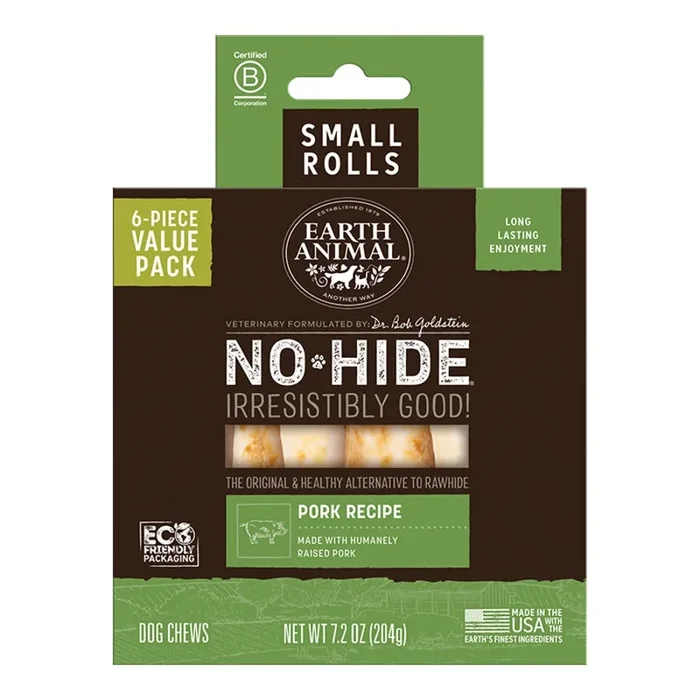 Earth Animal Pork No-Hide® Small 4″ Roll Dog Chews Value Pack – 6pk