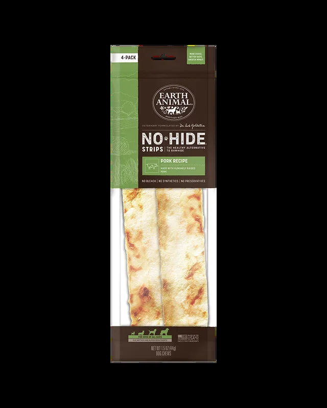 Earth Animal Pork No-Hide® Strip Dog Chews 4-Pack