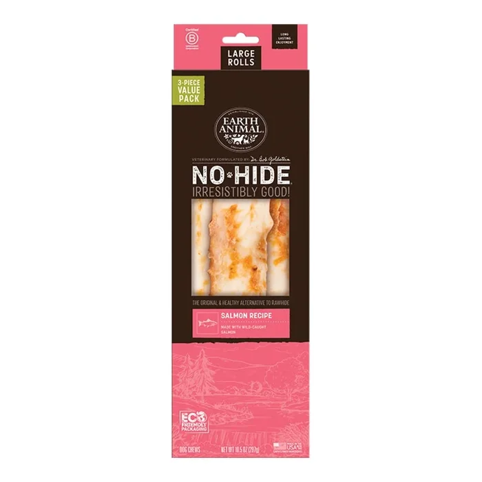 Earth Animal Salmon No-Hide® Large 11″ Roll Dog Chews Value Pack – 3pk